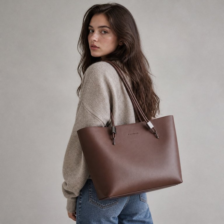 Petit sac de cours chic marron porté