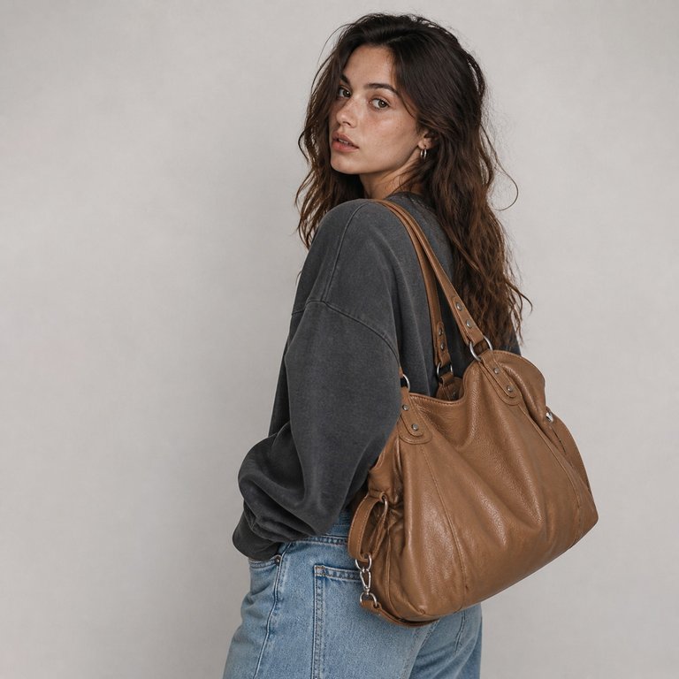 Sac de cours large et ample d'étudiante porté