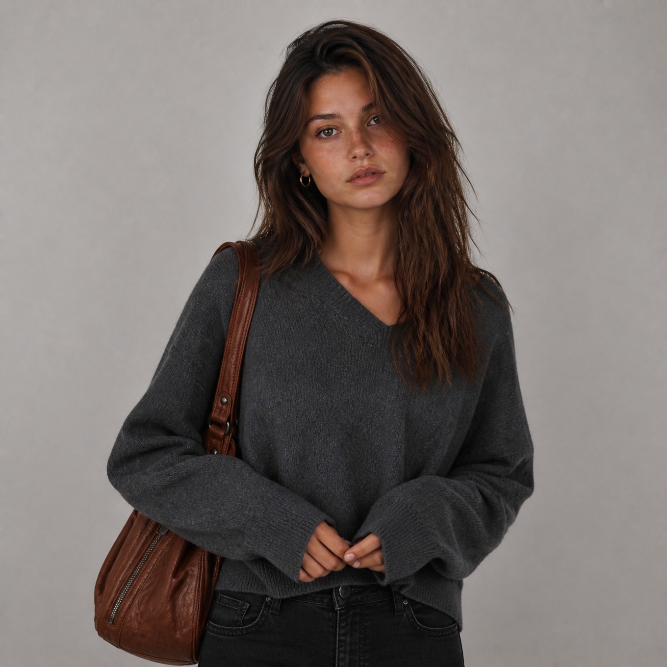 Sac de cours chic marron porté - vue 4