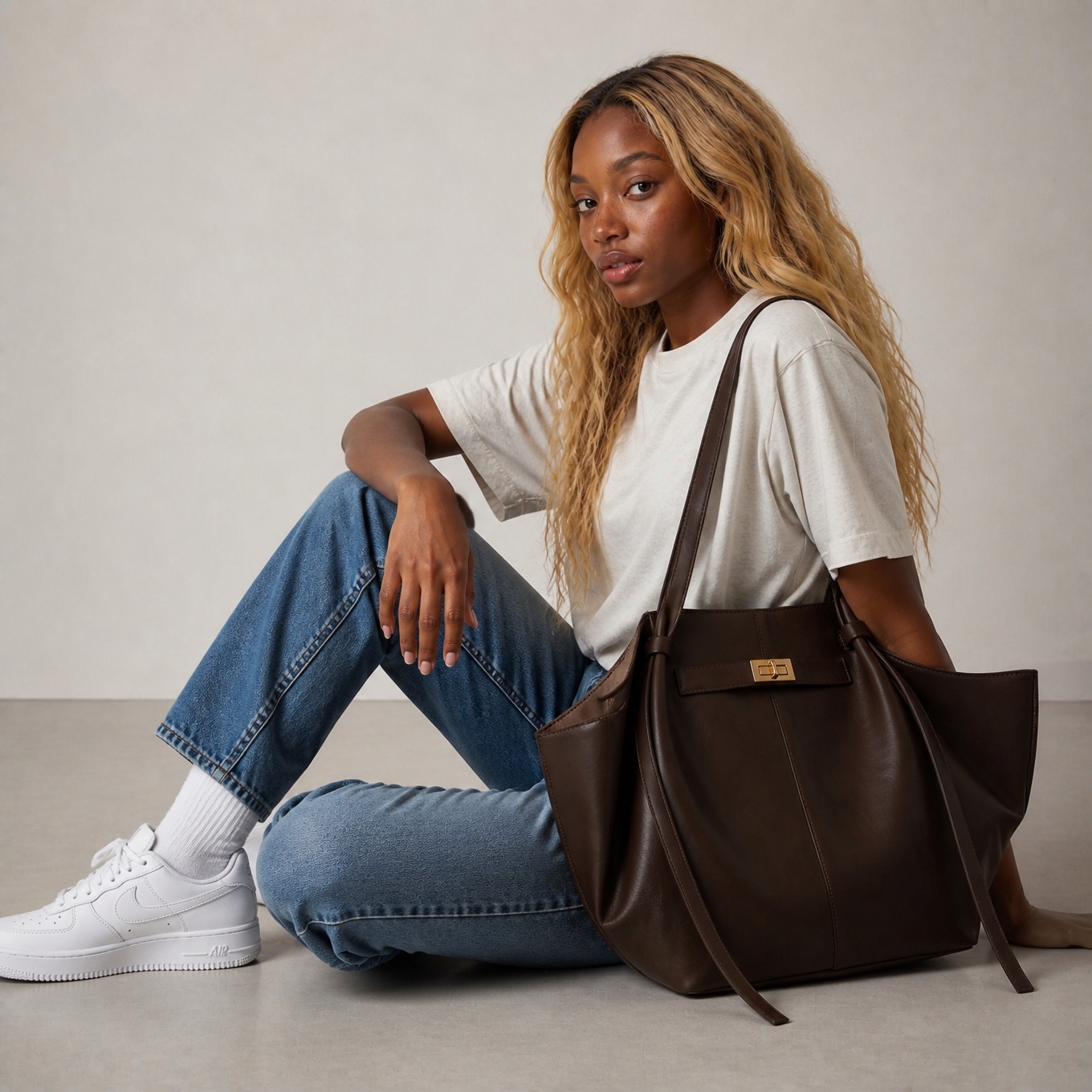 Sac de cours vintage femme porté - vue 4